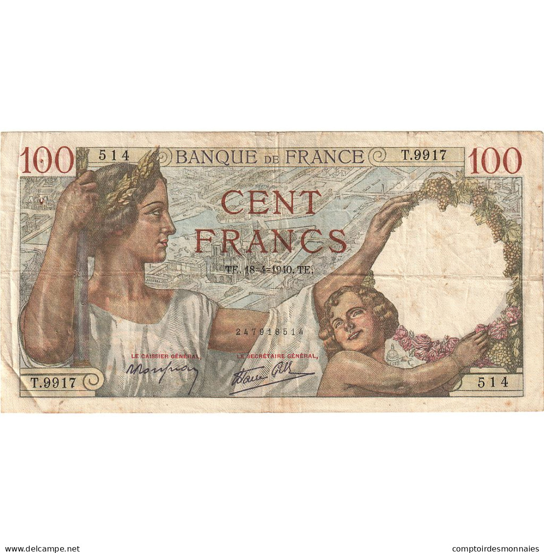 France, 100 Francs, Sully, 1940, T.9917, TB+, Fayette:26.27, KM:94 - 100 F 1939-1942 ''Sully''