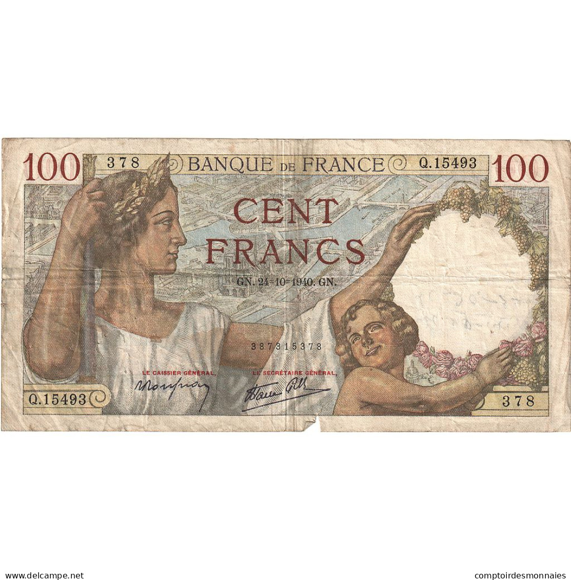 France, 100 Francs, Sully, 1940, Q.15493, TB, Fayette:26.39, KM:94 - 100 F 1939-1942 ''Sully''
