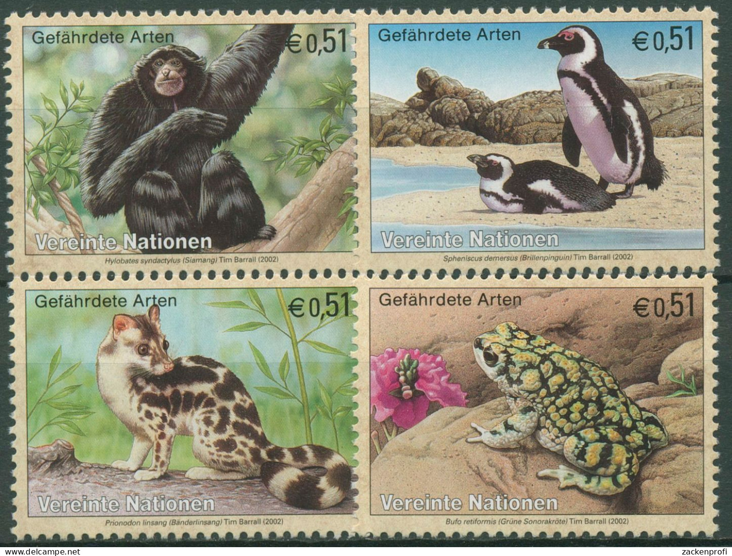 UNO Wien 2002 Gefährdete Tiere Siamang Pinguin Kröte 357/60 Postfrisch - Ungebraucht