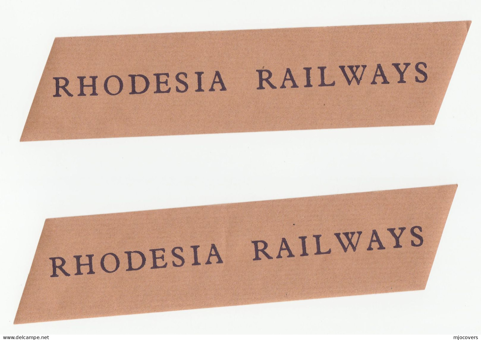 RHODESIA RAILWAY Brown Gummed Packing Paper Tape Label Seals (2 Labels) Unused, Size 2 X 9 Inch , Train - Railway