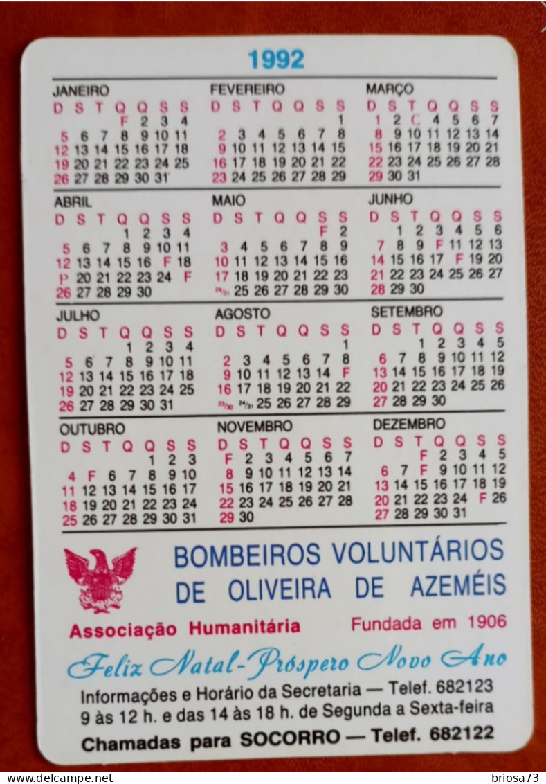 Calendrier De Poche, Camion De Pompiers    Portugal    1992 - Petit Format : 1991-00