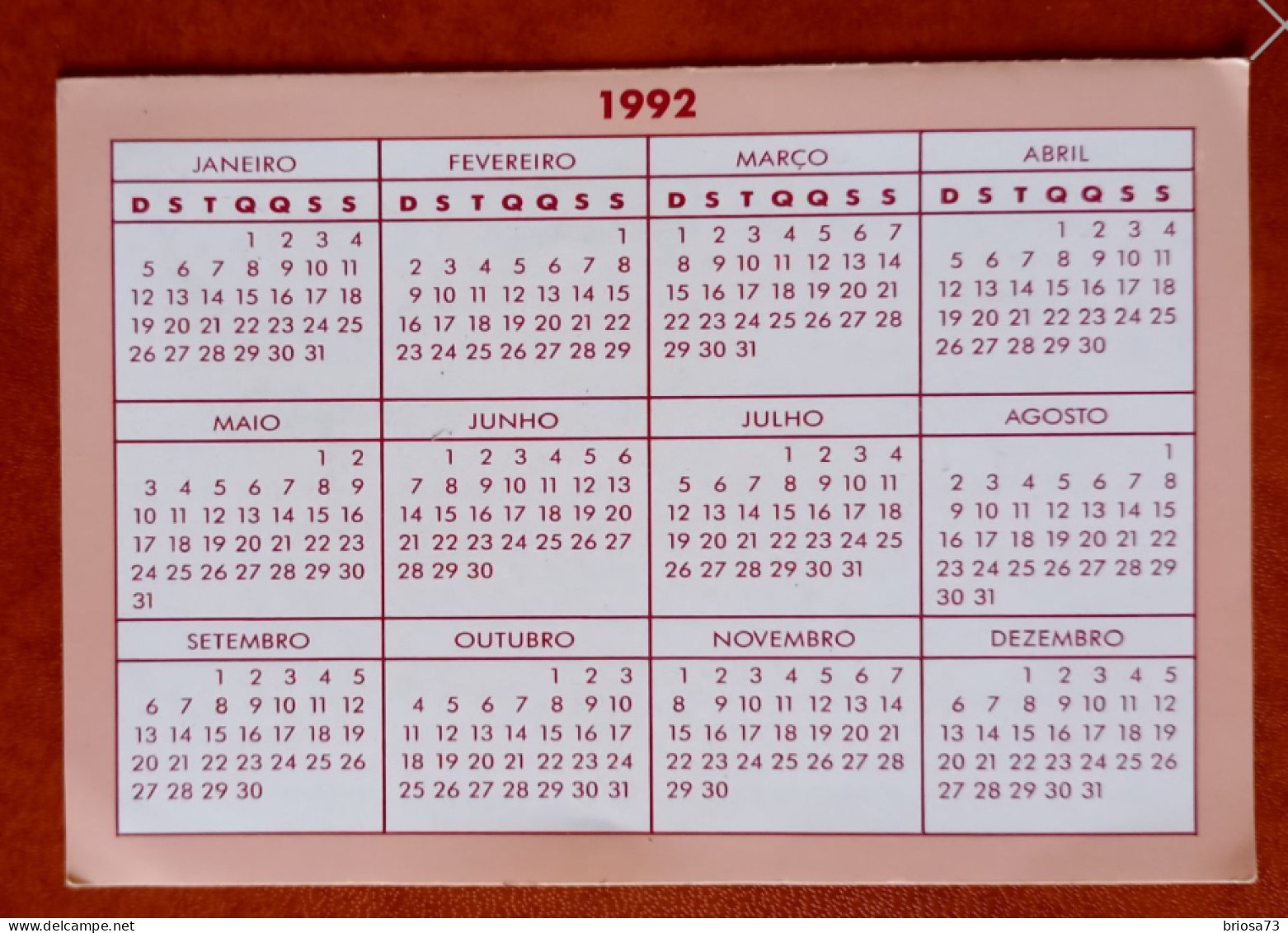 Calendrier De Poche,     Johnson&Johnson    Portugal    1992 - Petit Format : 1991-00