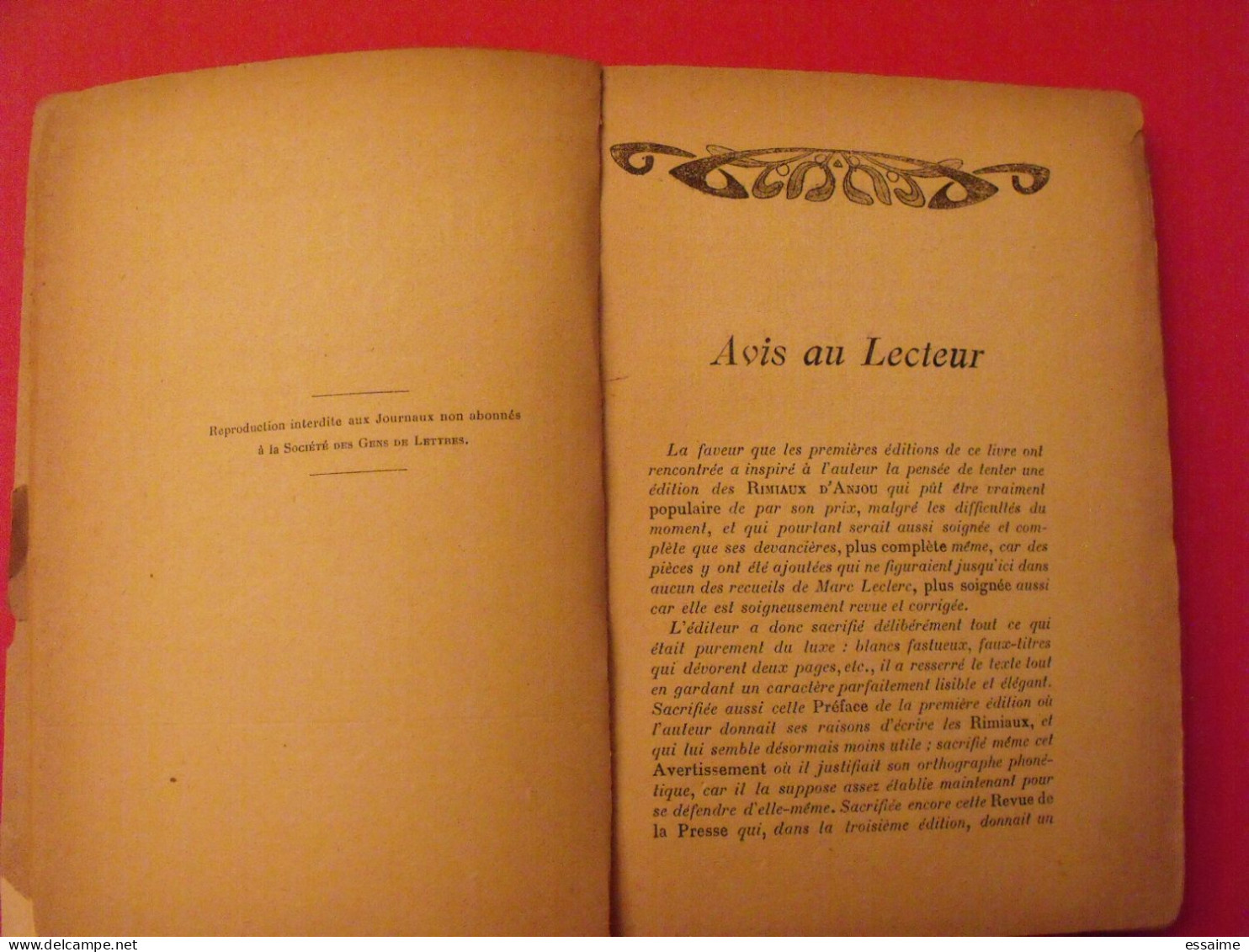 Rimiaux D'Anjou. Marc Leclerc. Illustrés Par L'auteur. 1923. + Glossaire Des Termes De Patois Employés - Pays De Loire