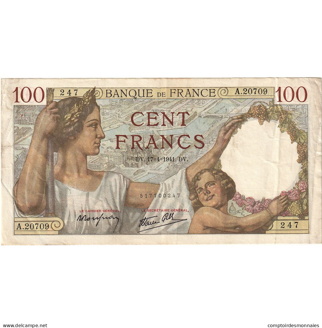 France, 100 Francs, Sully, 1941, A.20709, TTB, Fayette:26.50, KM:94 - 100 F 1939-1942 ''Sully''