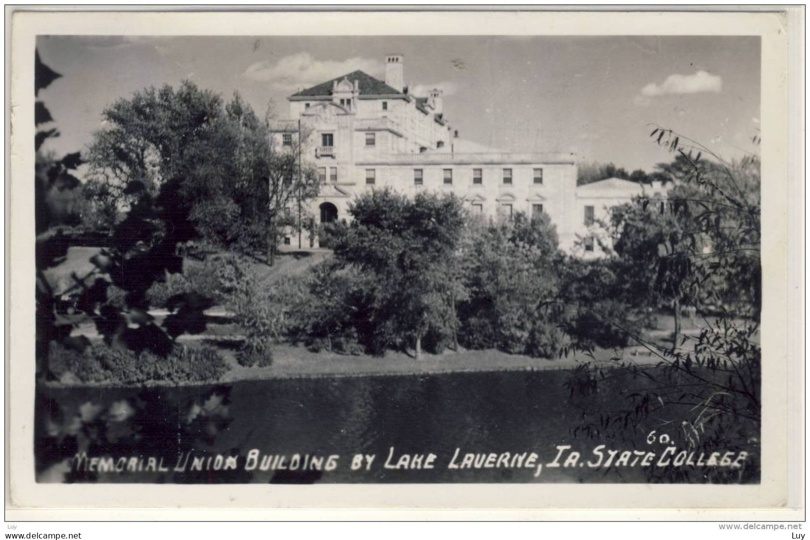 AMES IOWA MEMORIAL UNION BUILDING BY LAKE LAVERNE STATE COLLEGE RPPC 1950 - Ames