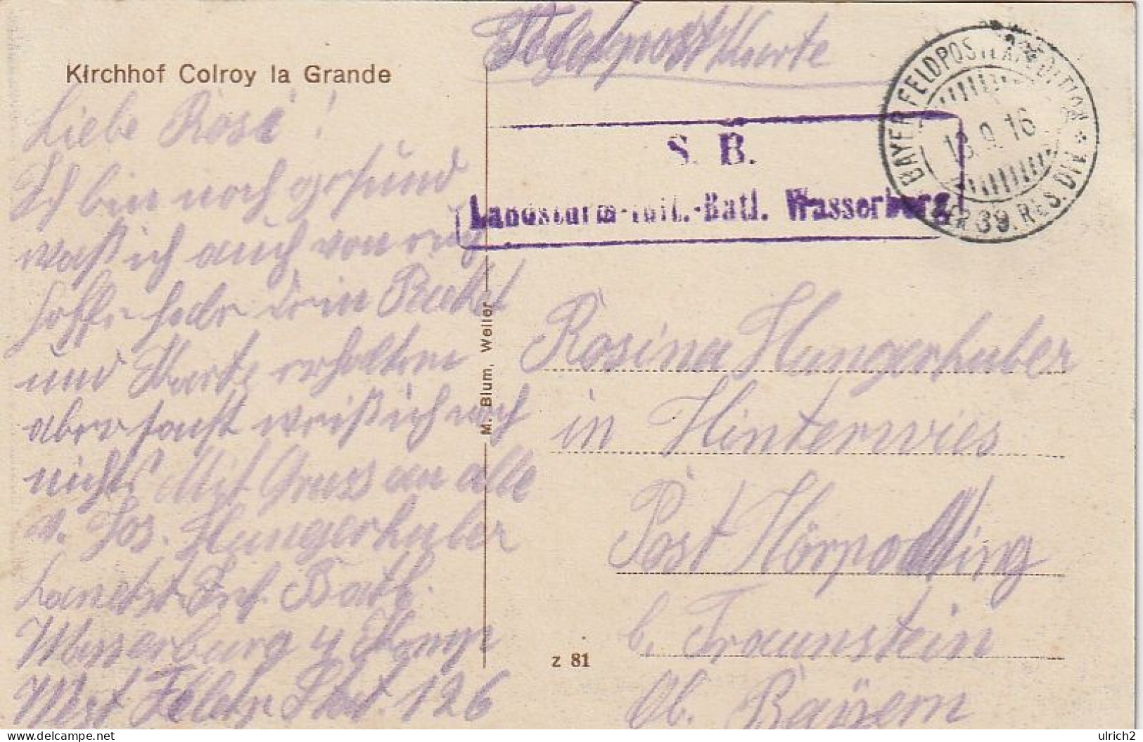 AK Colroy-la-Grande - Kirchhof - Grabstein - Gefallene Kinder - Feldpost Landsturm Inf. Batl. Wasserburg - 1916 (67267) - Colroy La Grande