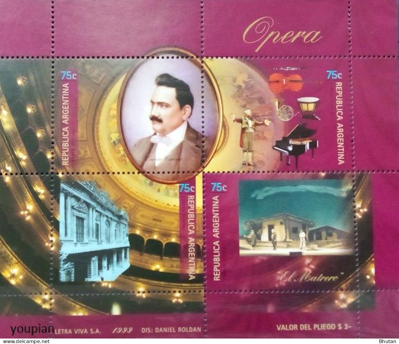 Argentina 1999, Centenary Of American Debut Of Enrico Caruso - Italian Opera Tenor, MNH S/S - Ungebraucht