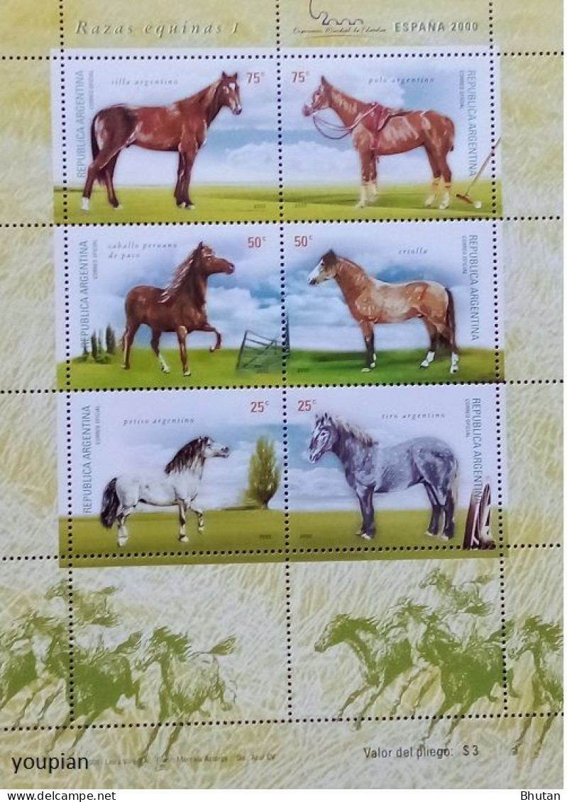 Argentina 2000, Horses, MNH S/S - Ungebraucht