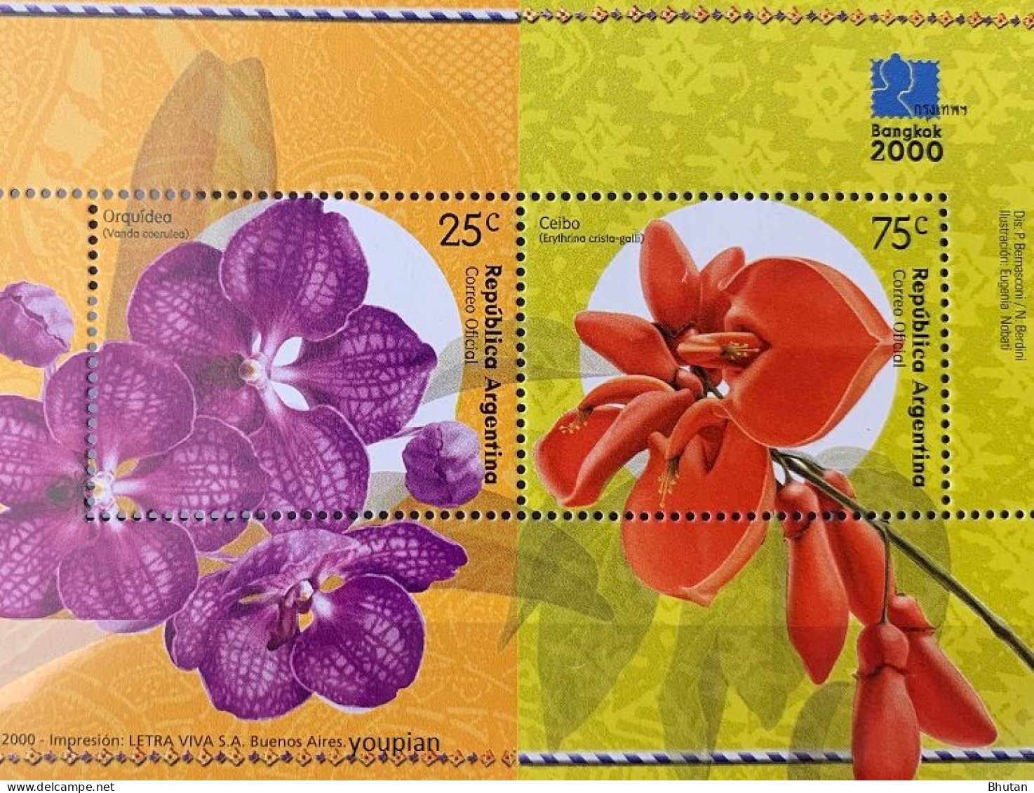 Argentina 2000, International Stamp Exhibition Bankkog - Orchids, MNH S/S - Unused Stamps