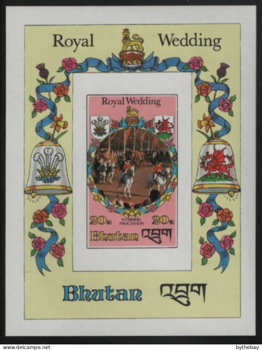Bhutan 1978 MNH Sc 321 20nu Charles, Diana Royal Wedding Imperf Sheet - Bhoutan