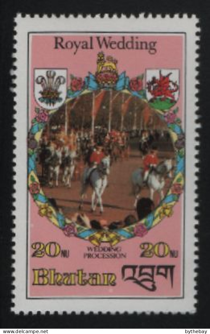 Bhutan 1978 MNH Sc 321 20nu Charles, Diana Royal Wedding Ex Sheet - Bhoutan