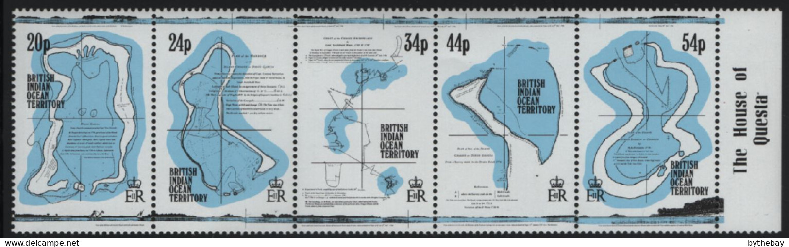 BIOT 1994 MNH Sc 147 18th Century Maps And Charts Strip Of 5 - Territorio Británico Del Océano Índico