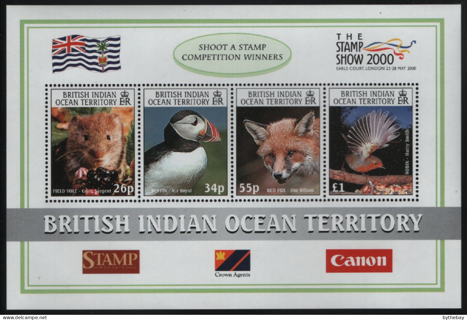 BIOT 2000 MNH Sc 218 Vole, Puffin, Fox, Robin Stamp Show 2000 London - Britisches Territorium Im Indischen Ozean