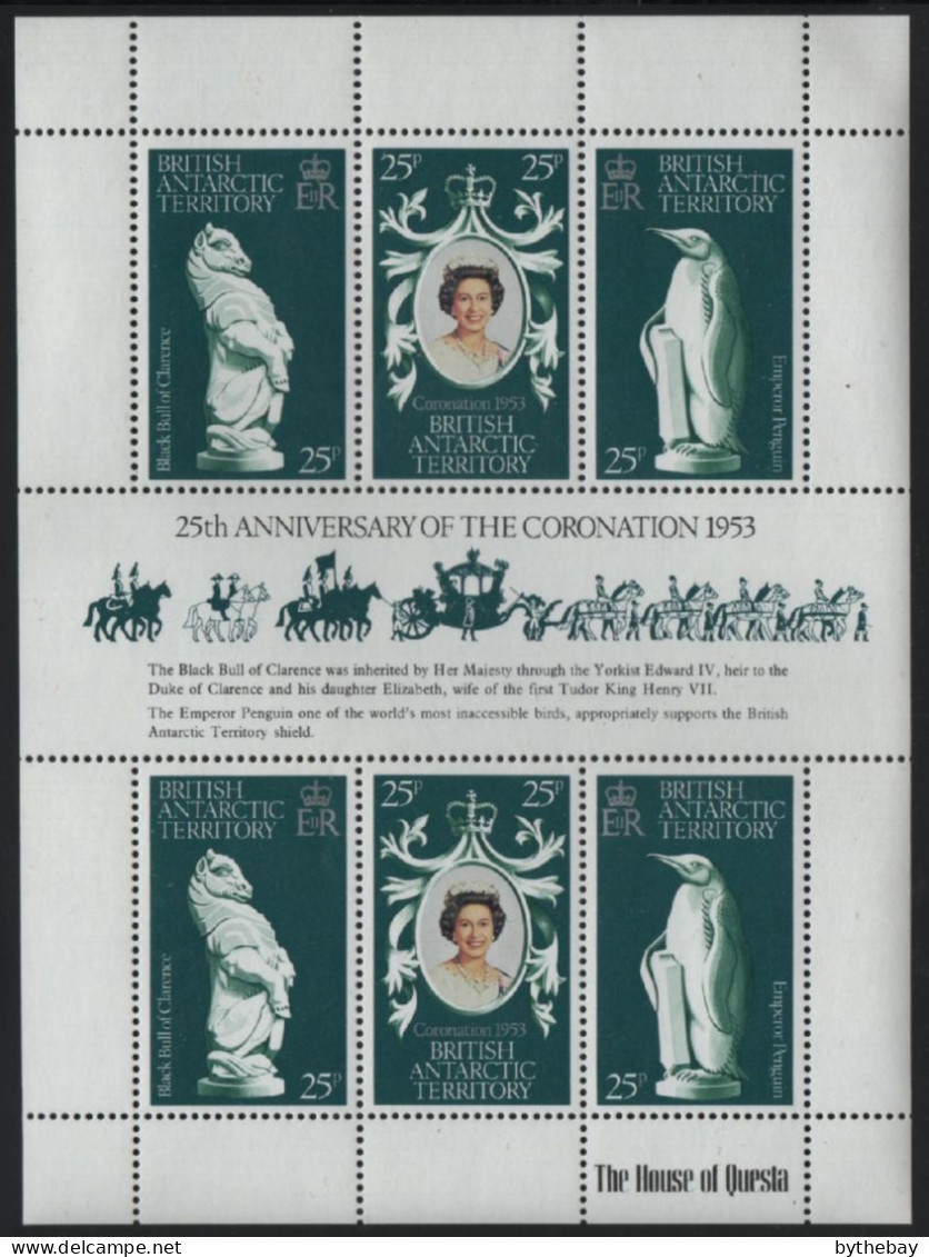 British Antarctic Territory 1978 MNH Sc 71 QEII 25th Ann Coronation Sheet Of 6 - Unused Stamps