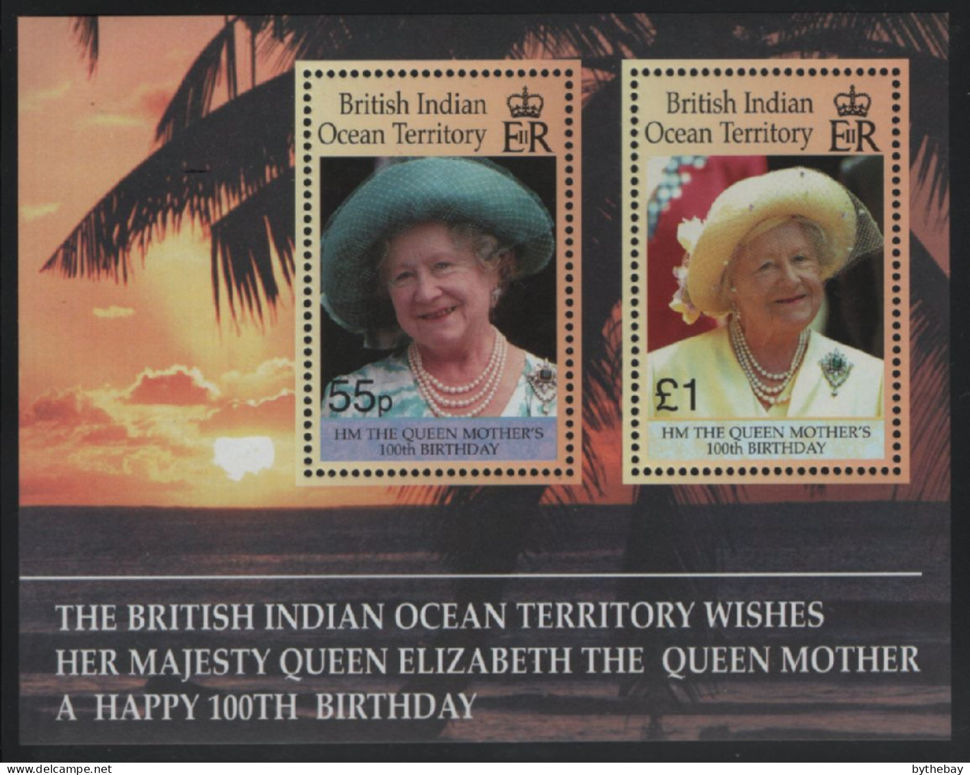 BIOT 2000 MNH Sc 225 Queen Mother's 100th Birthday Sheet Of 2 - Territorio Britannico Dell'Oceano Indiano