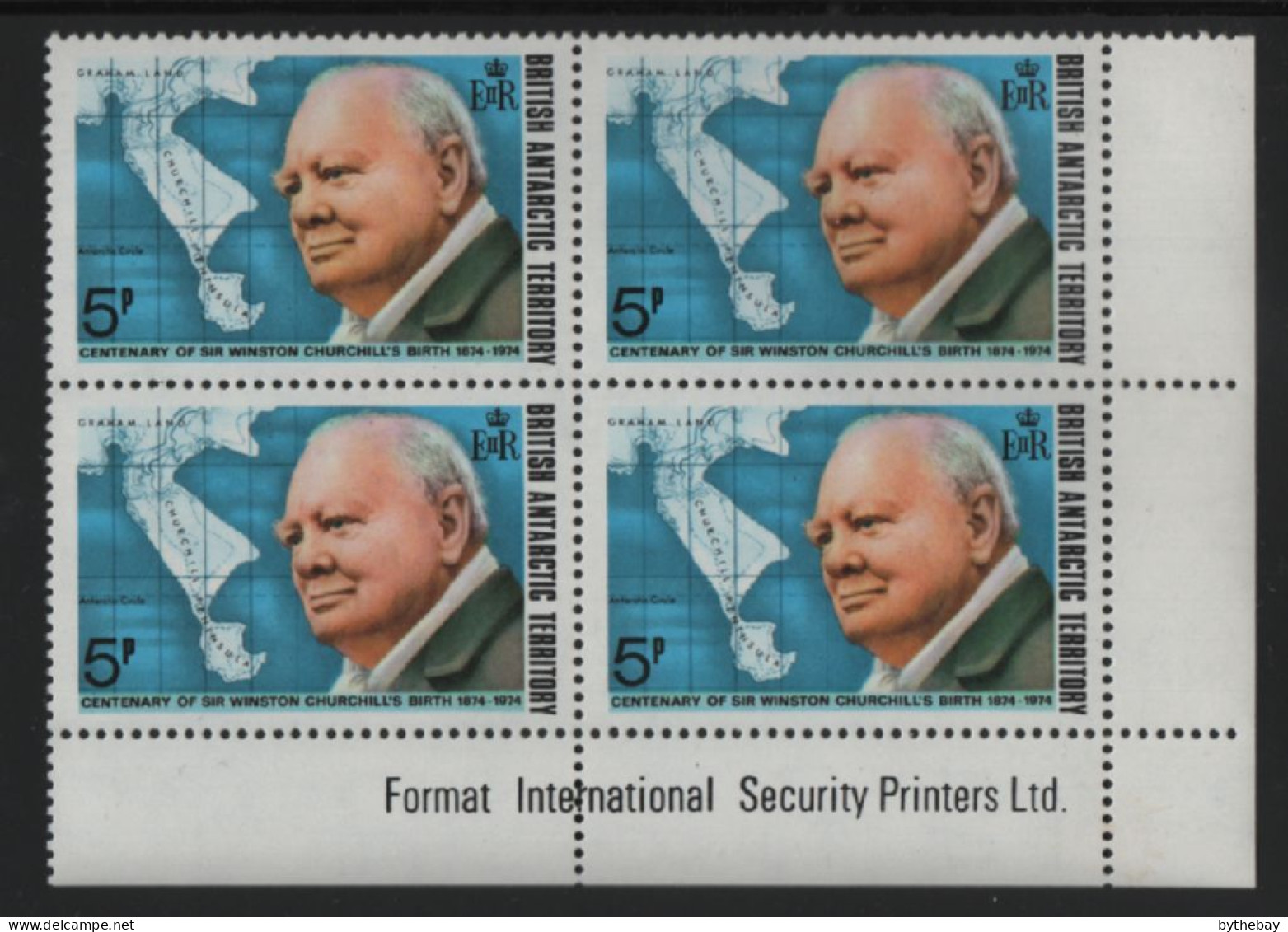 British Antarctic Territory 1974 MNH Sc 62 5p Churchill LR Corner Block - Unused Stamps