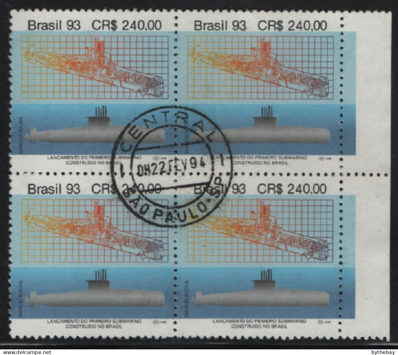Brazil 1993 Used Sc 2436 240cr Launch Of 1st Brazilian-built Submarine Block - Oblitérés