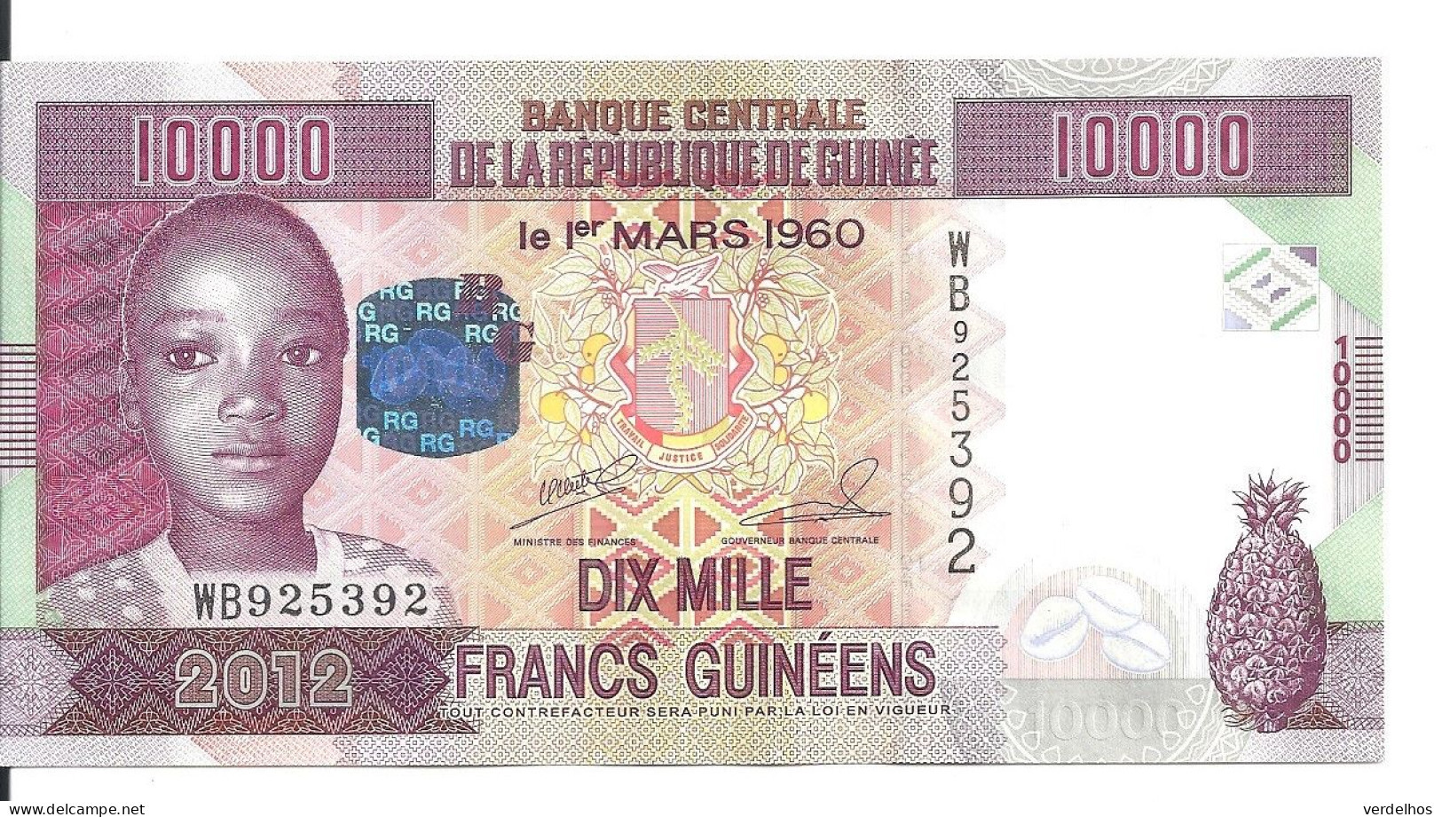GUINEE 10000 FRANCS 2012 UNC P 46 - Guinea