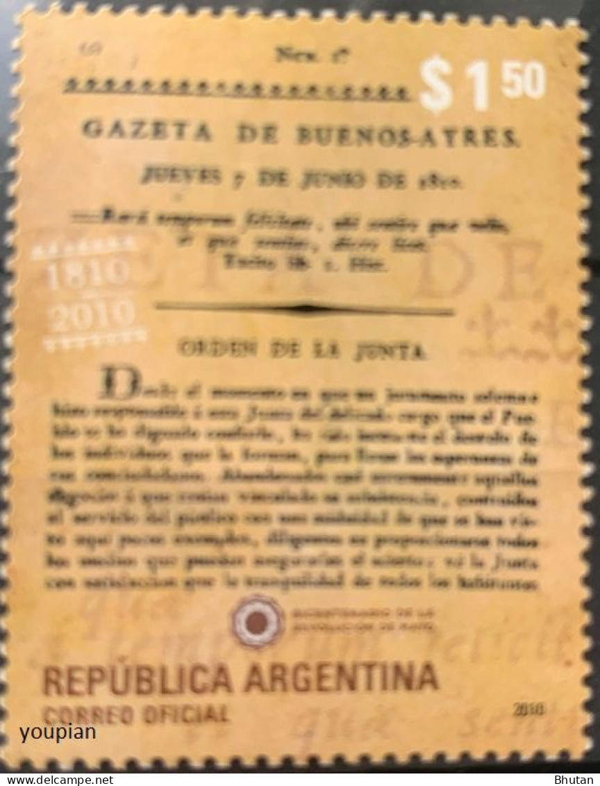 Argentina 2010, 200th Anniversary Of Gazeta De Buenos Ayres, MNH Single Stamp - Unused Stamps