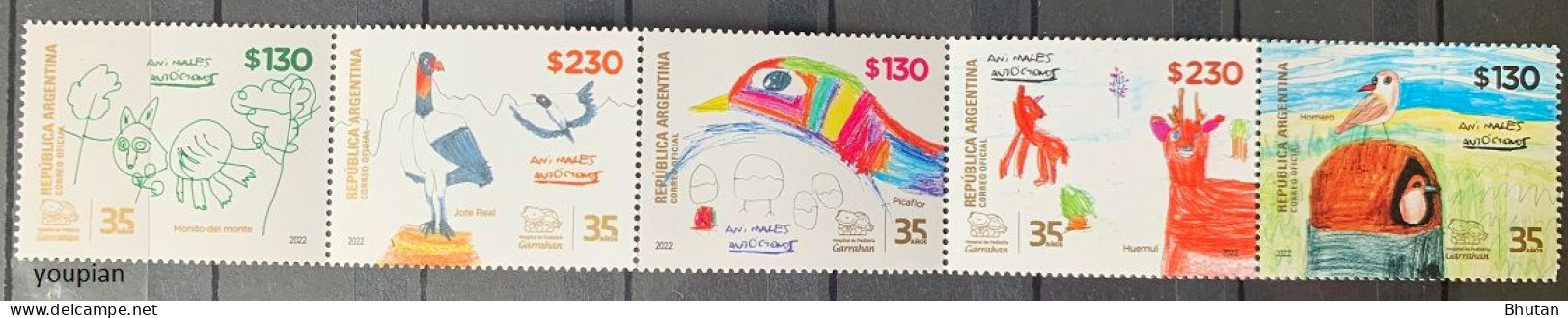 Argentina 2022, 35 Years Of Garrahan Pediatric Hospital, MNH Stamps Strip - Ongebruikt
