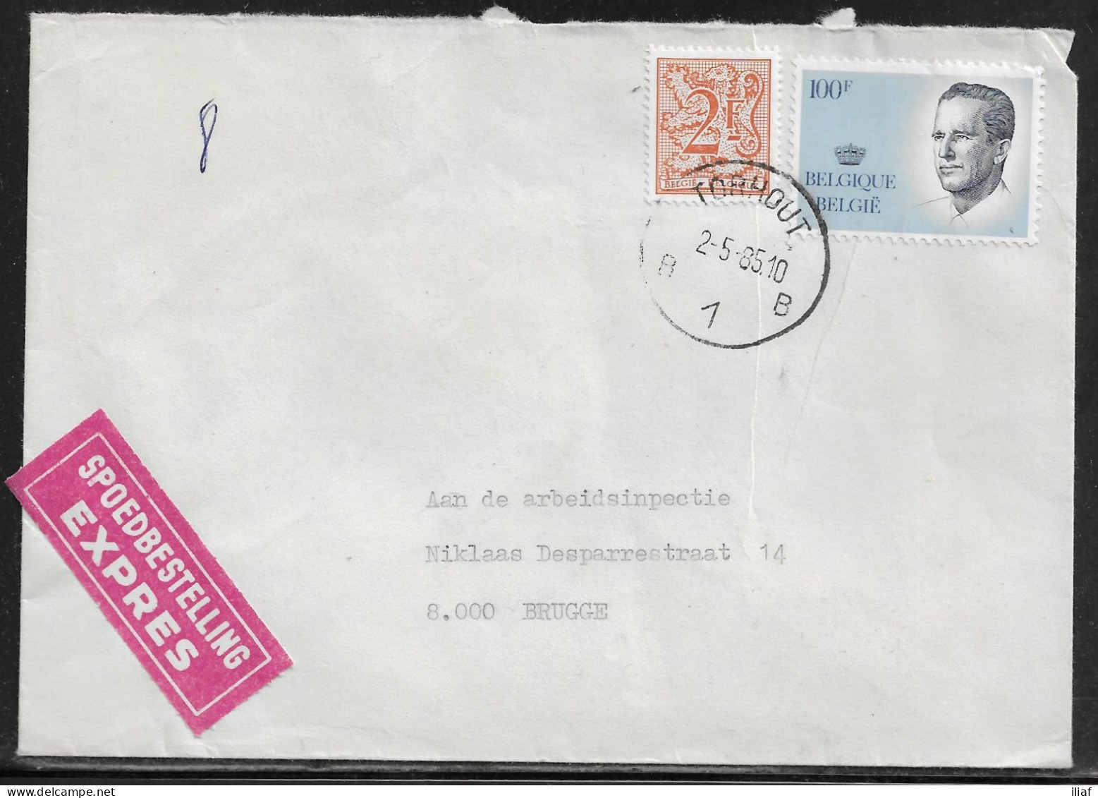 Belgium. Stamps Mi. 2189, Mi. 1950 On Express Letter Sent From Torhout On 2.05.1985 For Brugge - Cartas & Documentos