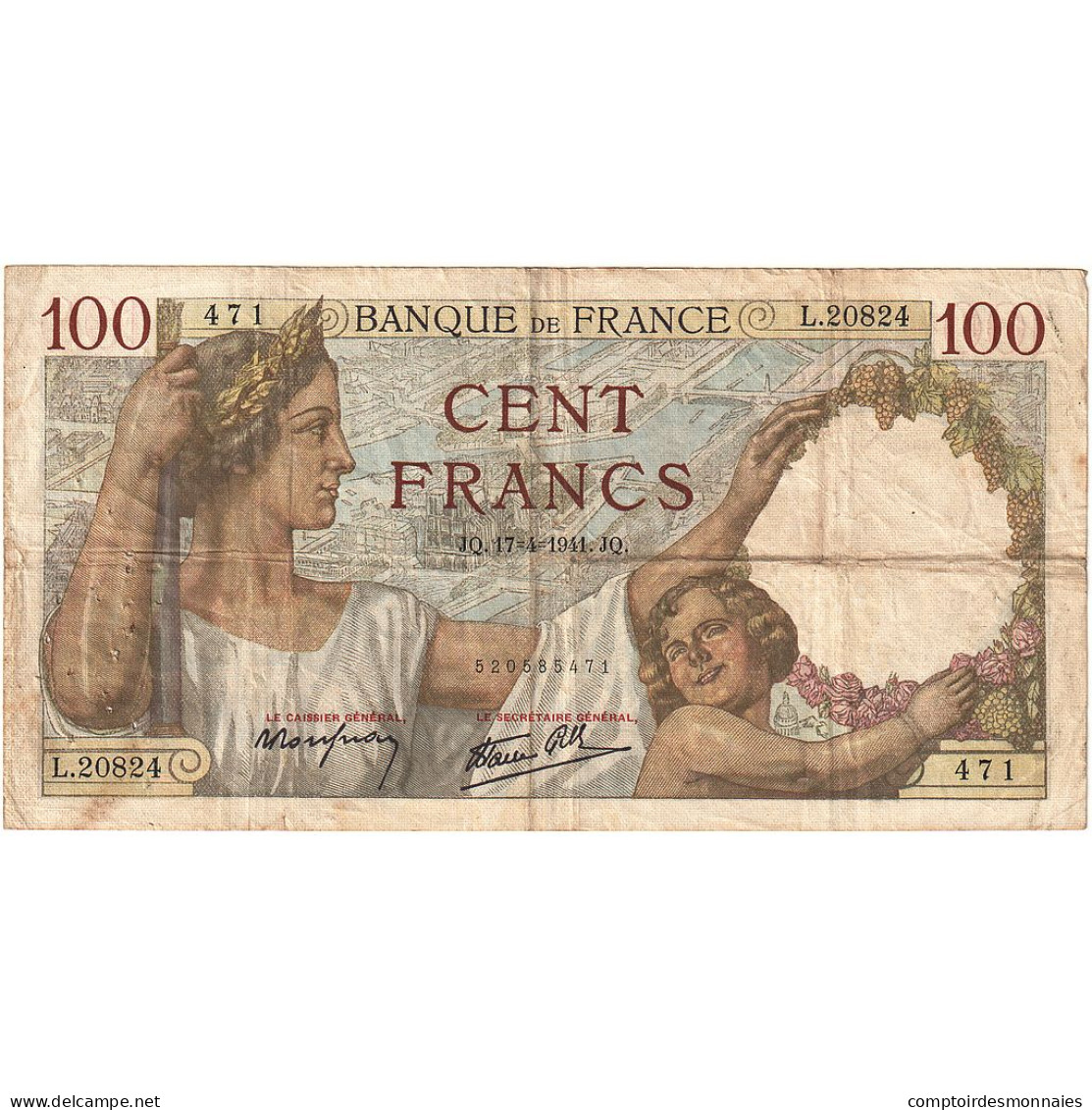 France, 100 Francs, Sully, 1941, L.20824, TB, Fayette:26.50, KM:94 - 100 F 1939-1942 ''Sully''