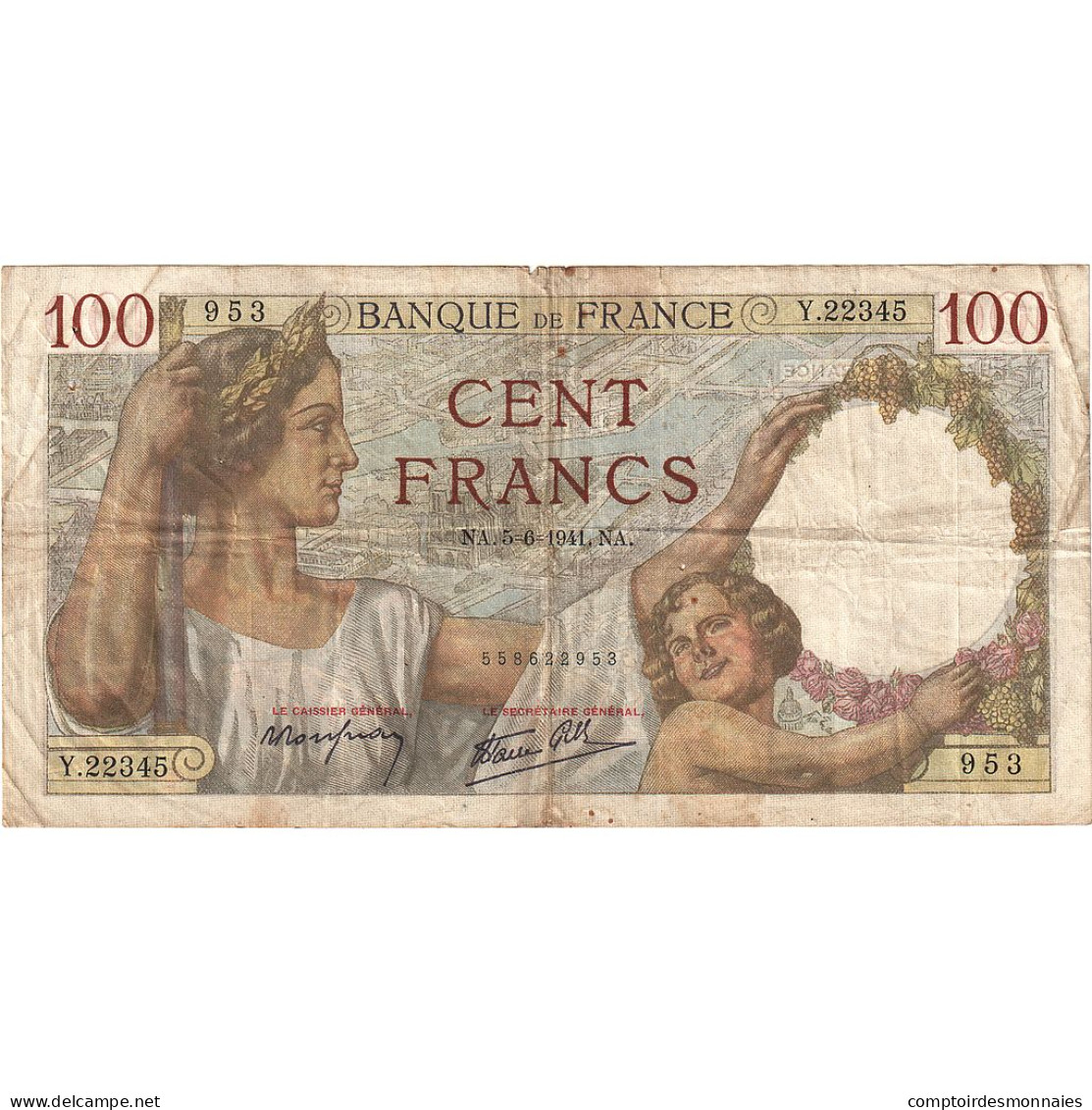 France, 100 Francs, Sully, 1941, Y.22345, TB, Fayette:26.53, KM:94 - 100 F 1939-1942 ''Sully''