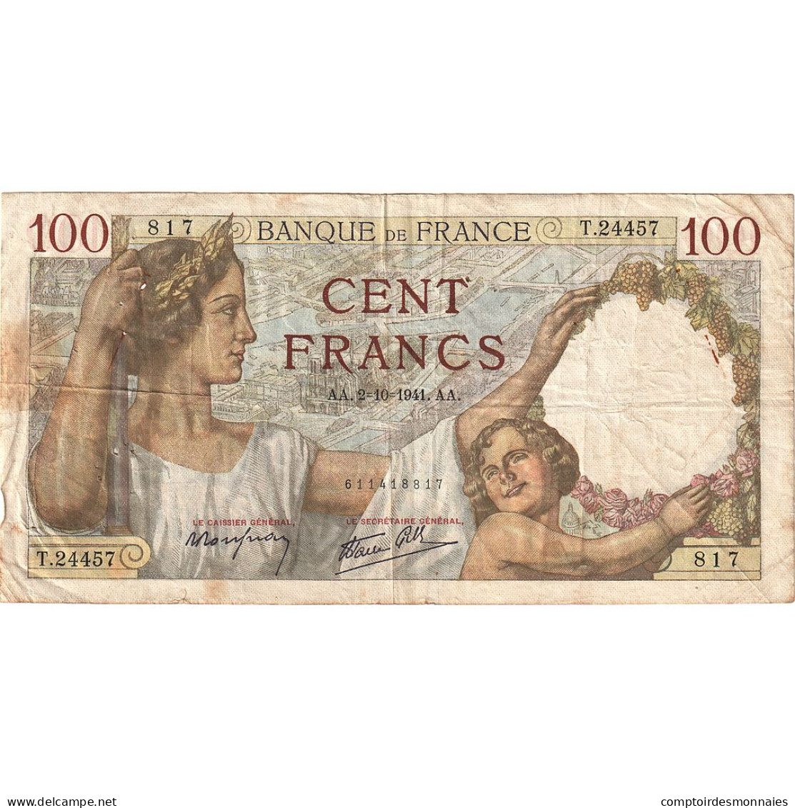 France, 100 Francs, Sully, 1941, T.24457, TB, Fayette:26.58, KM:94 - 100 F 1939-1942 ''Sully''