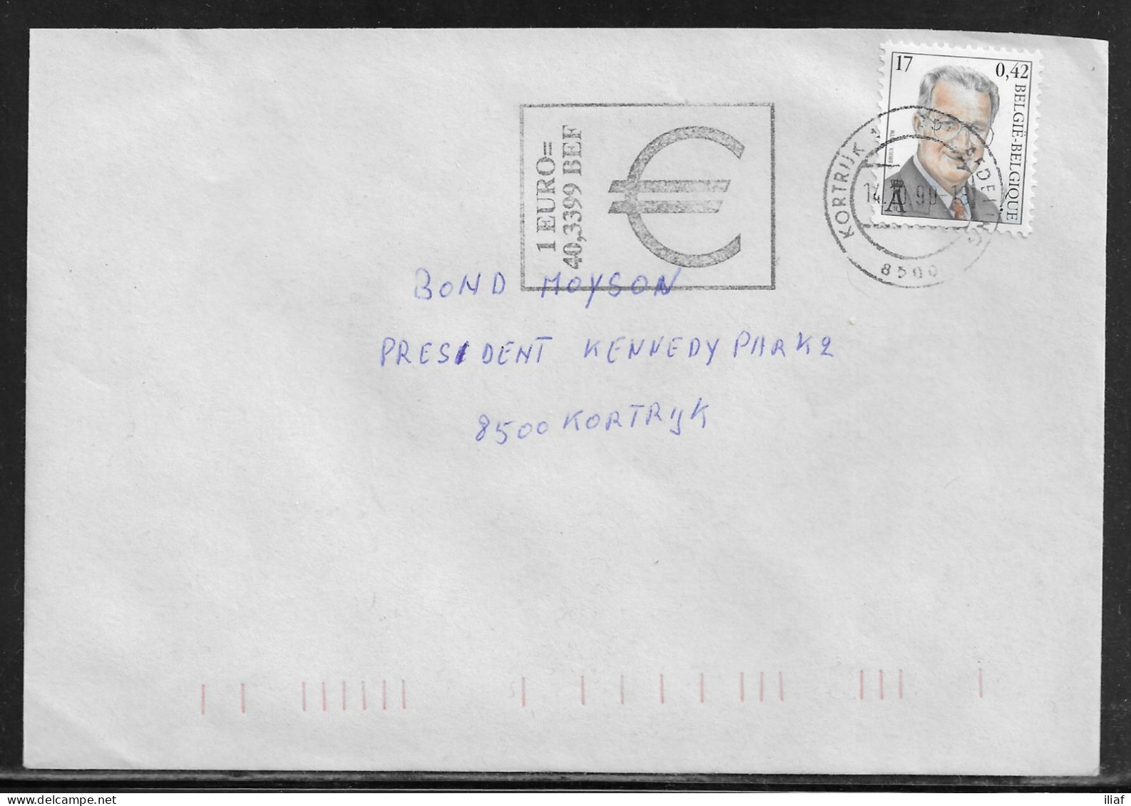 Belgium. Stamp Mi. 2892 On Letter Sent From Kortrijk On 14.10.1999 For Kortrijk - Lettres & Documents