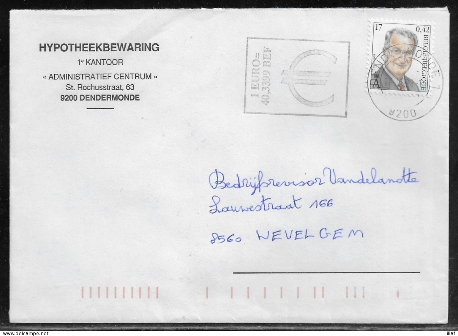 Belgium. Stamp Mi. 2892 On Letter Sent From Dendermonde On 10.11.1999 For Wevelgem - Lettres & Documents