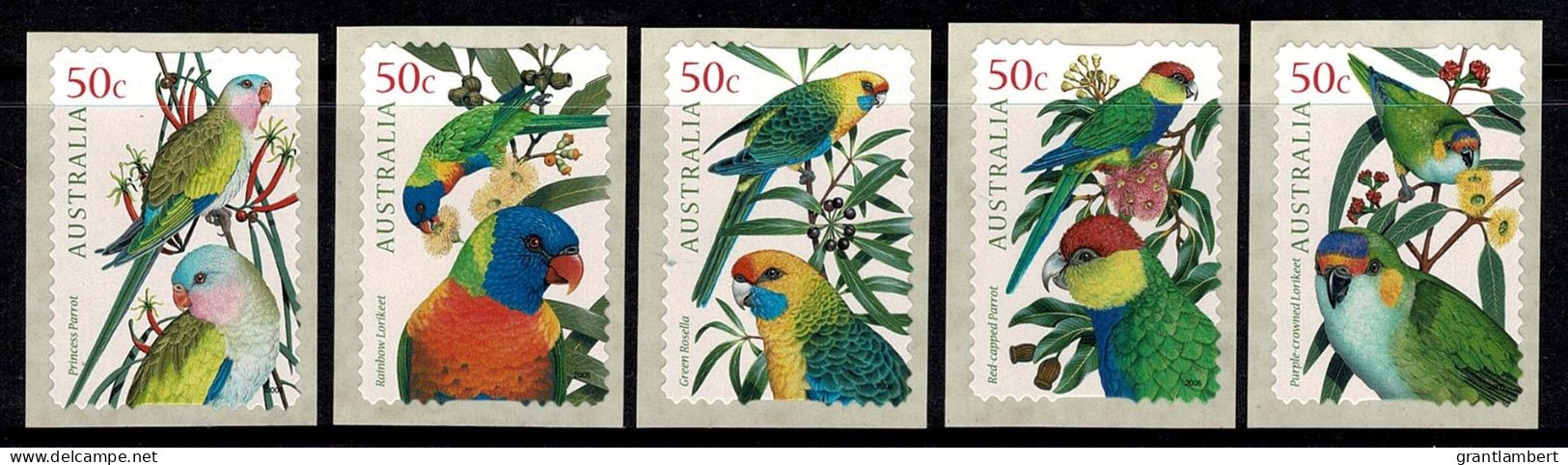 Australia 2005 Parrots  Set Of 5 Self-adhesives MNH - Mint Stamps