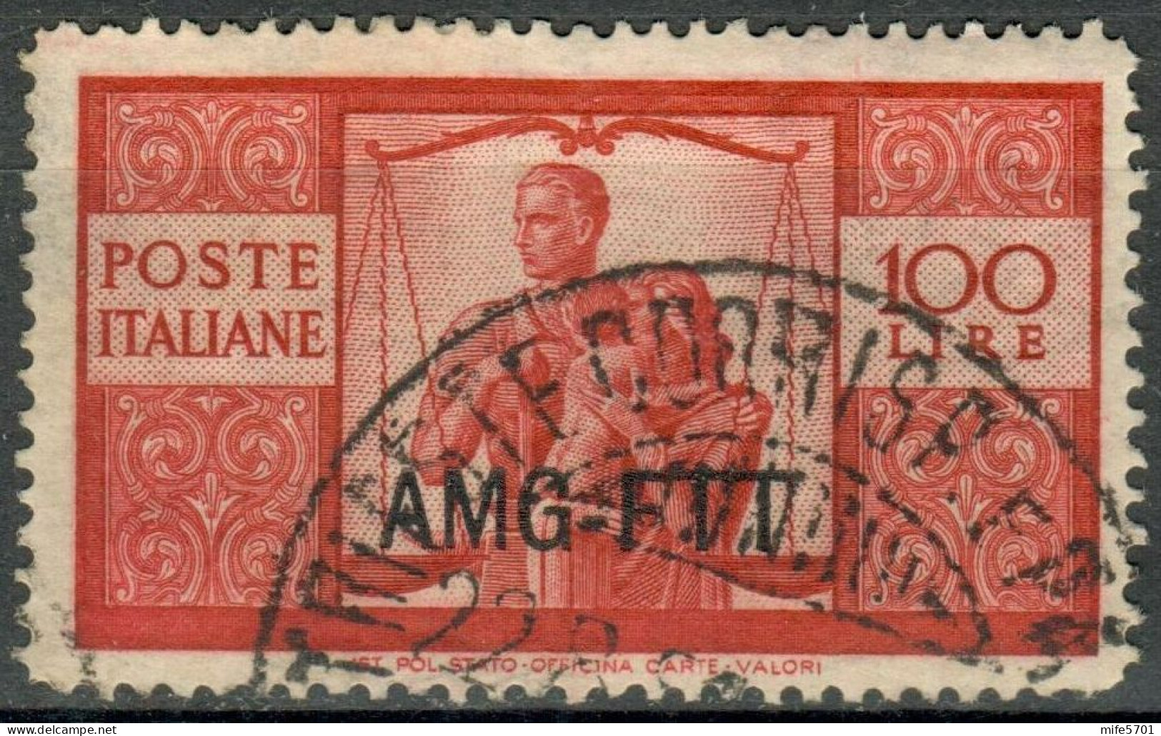 AMG-FTT 1949/1950 - FRANCOBOLLO TIPO DEMOCRATICA L. 100 SOPRASTAMPA SU UNA RIGA - USATO / USED  - SASSONE 67 - Oblitérés