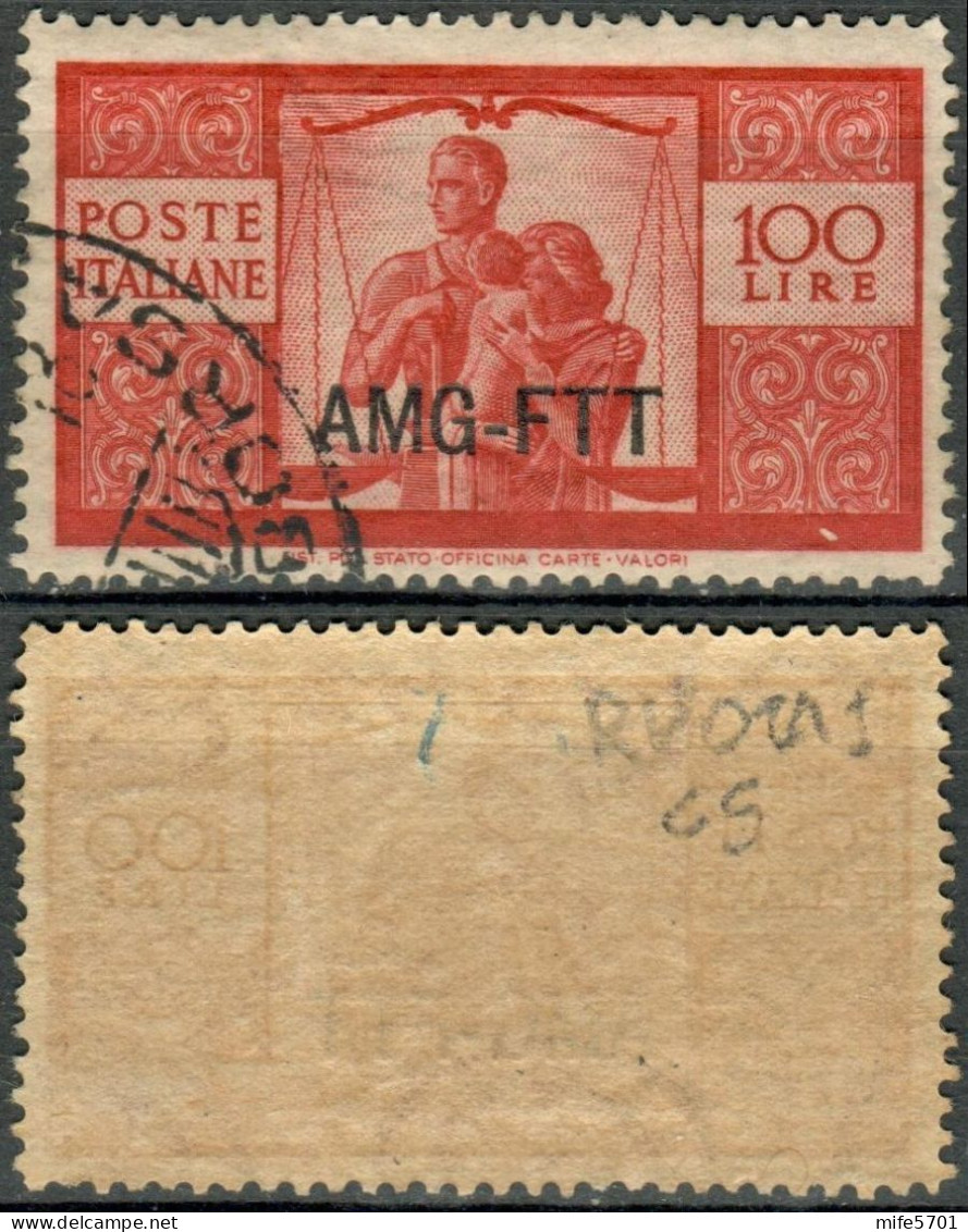 AMG-FTT 1949/1950 - FRANCOBOLLO TIPO DEMOCRATICA L. 100 SOPRASTAMPA SU UNA RIGA - USATO / USED  - SASSONE 67 - Used