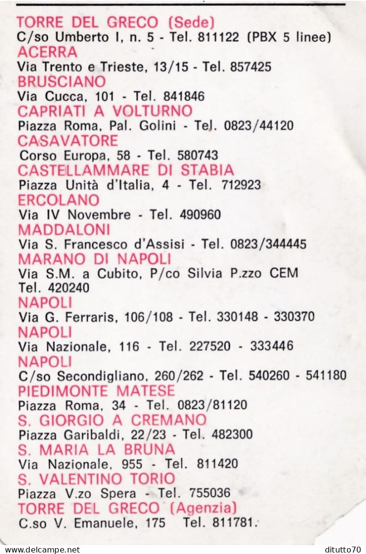 Calendarietto - Banca Di Credito Popolare - Torre Del Greco - Anno 1972 - Petit Format : 1971-80