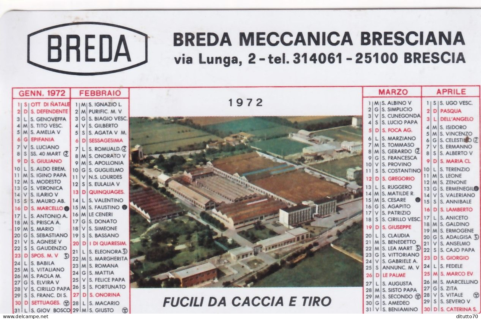 Calendarietto - Breda Meccanica Bresciana - Brescia - Anno 1972 - Petit Format : 1971-80