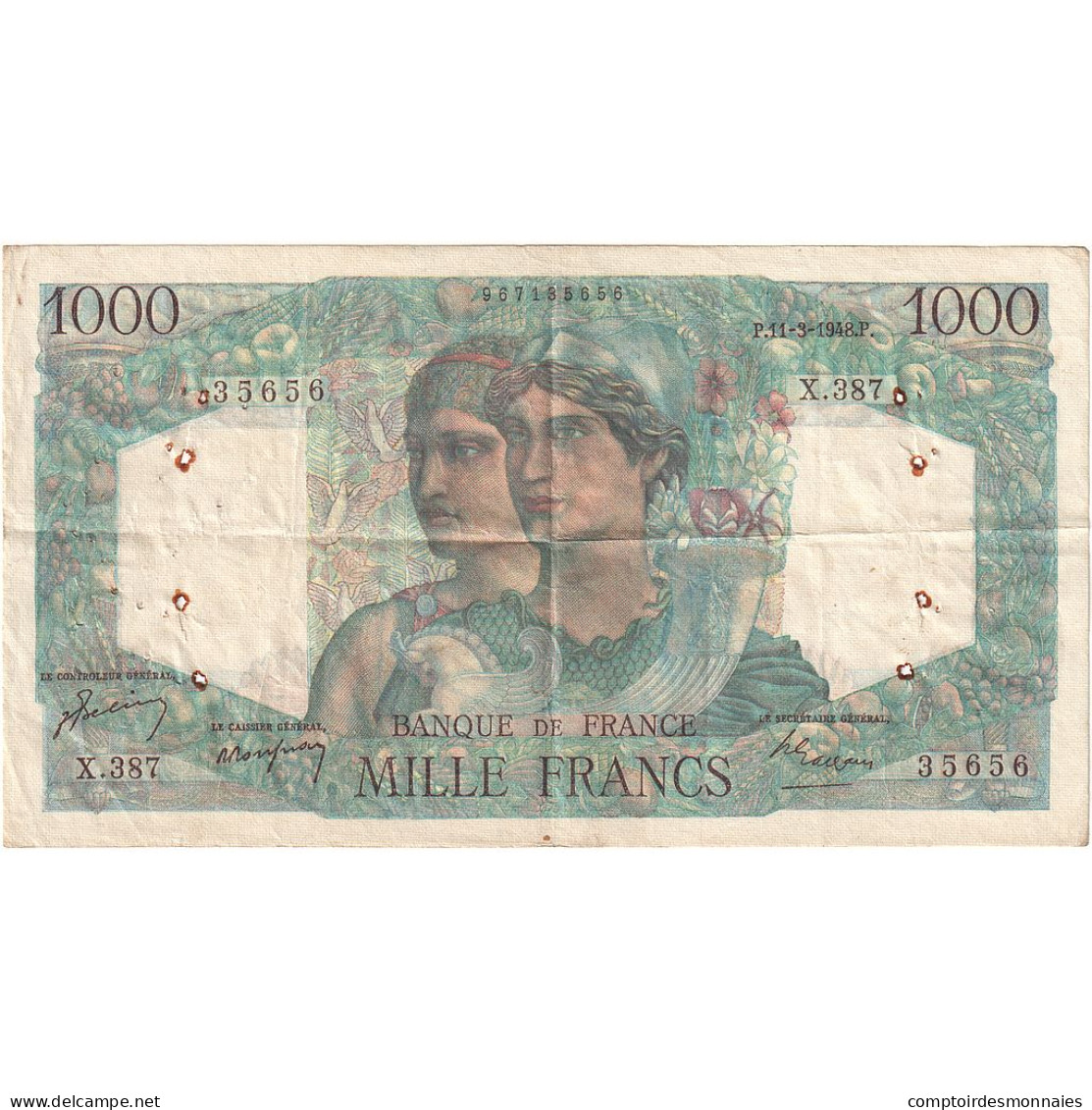 France, 1000 Francs, Minerve Et Hercule, 1948, X.387, TB, Fayette:41.19, KM:130b - 1 000 F 1945-1950 ''Minerve Et Hercule''