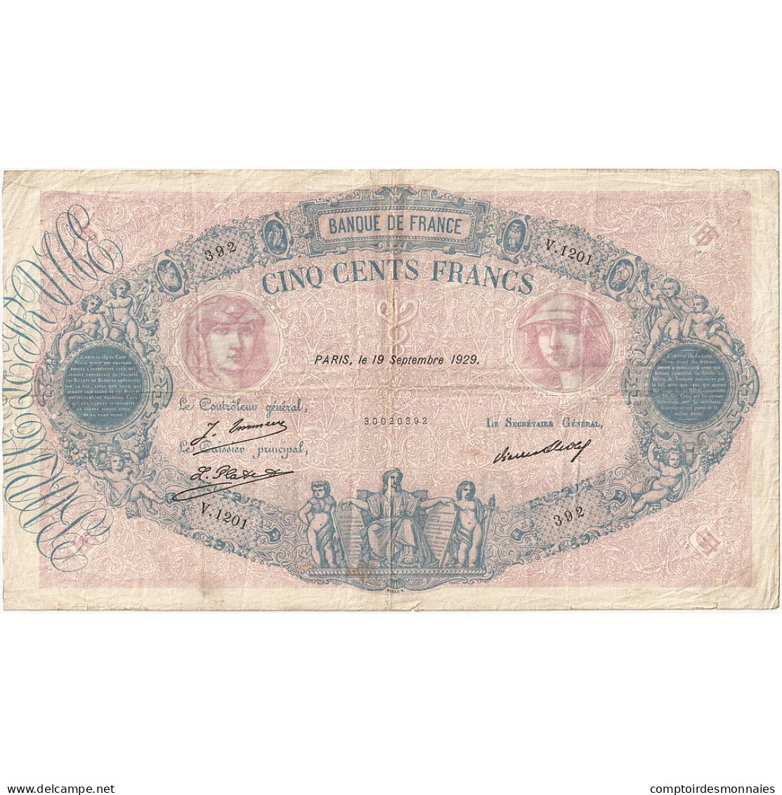 France, 500 Francs, Bleu Et Rose, 1929, V.1201, TB+, Fayette:30.32, KM:66k - 500 F 1888-1940 ''Bleu Et Rose''