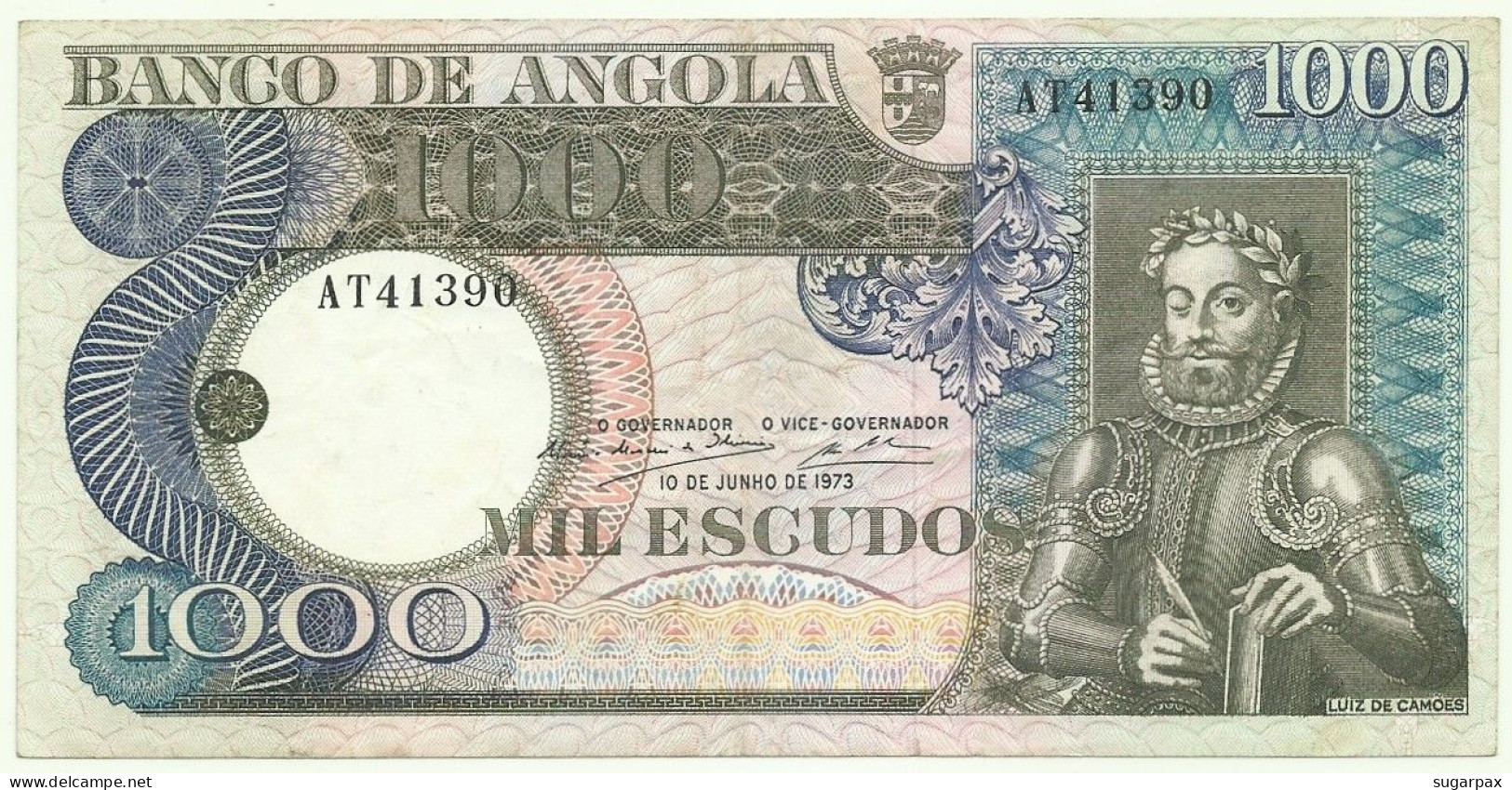 Angola - 1000 Escudos - 10.6.1973 - Pick: 108 - Serie AT - Luiz De Camões - PORTUGAL - 1.000 - Angola