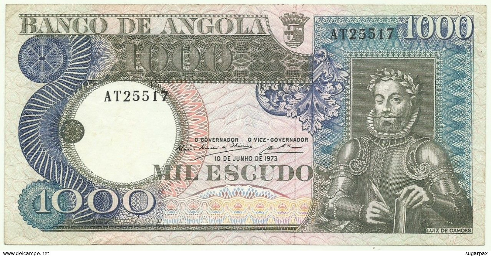 Angola - 1000 Escudos - 10.6.1973 - Pick: 108 - Serie AT - Luiz De Camões - PORTUGAL - 1.000 - Angola