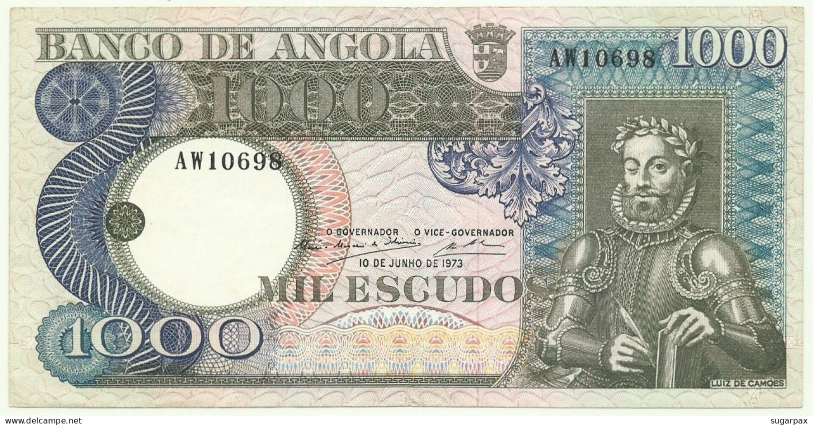 Angola - 1000 Escudos - 10.6.1973 - Pick: 108 - Serie AW - Luiz De Camões - PORTUGAL - 1.000 - Angola