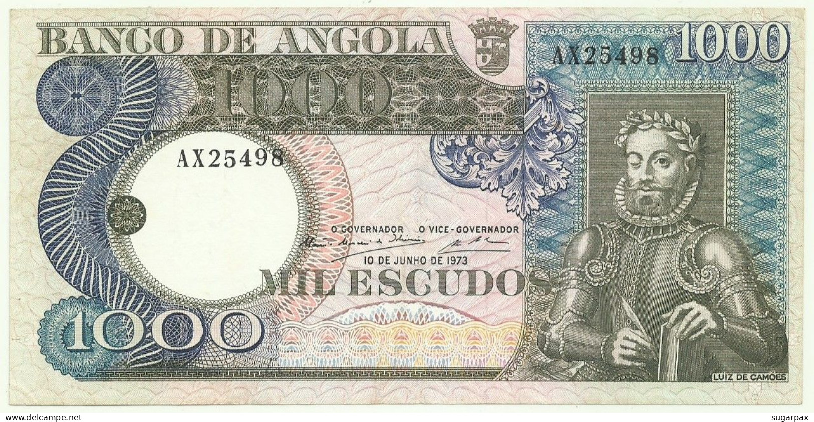 Angola - 1000 Escudos - 10.6.1973 - Pick: 108 - Serie AX - Luiz De Camões - PORTUGAL - 1.000 - Angola