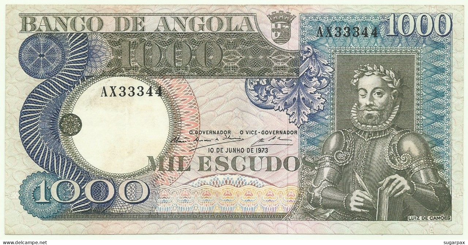 Angola - 1000 Escudos - 10.6.1973 - Pick: 108 - Serie AX - Luiz De Camões - PORTUGAL - 1.000 - Angola