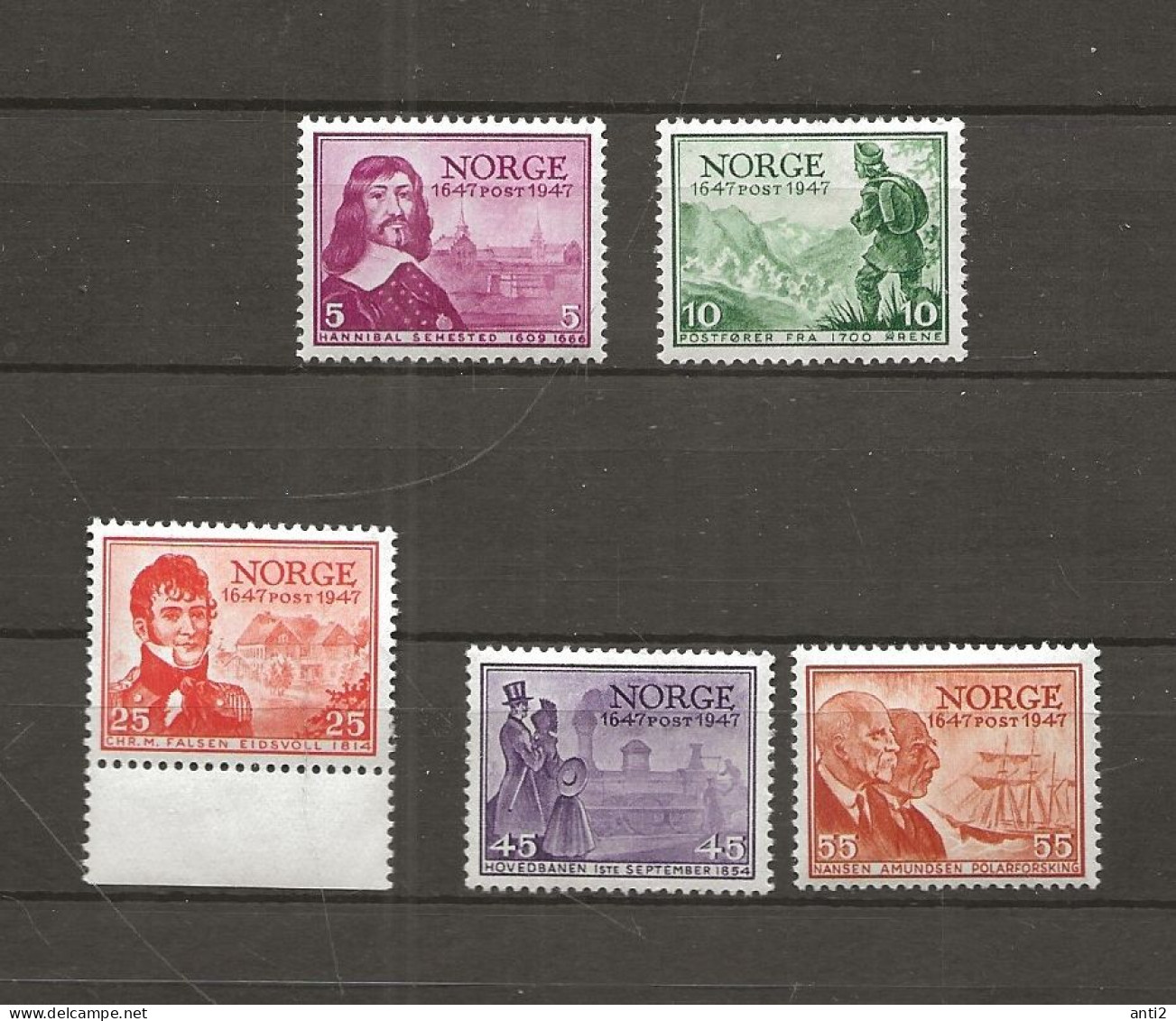 Norway 1947 300th Anniversary Of Norwegian Post, Nansen, Amundsen, Fram, Mi 323, 324, 325, 329, 331   MNH - Ongebruikt