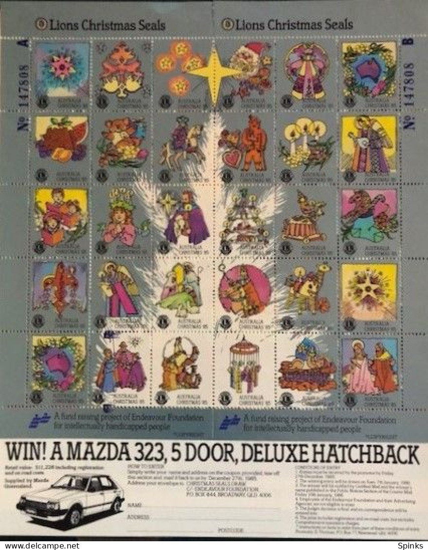 AUSTRALIA 1985 Lions Christmas Seals Complete Sheet MUH - Cinderella