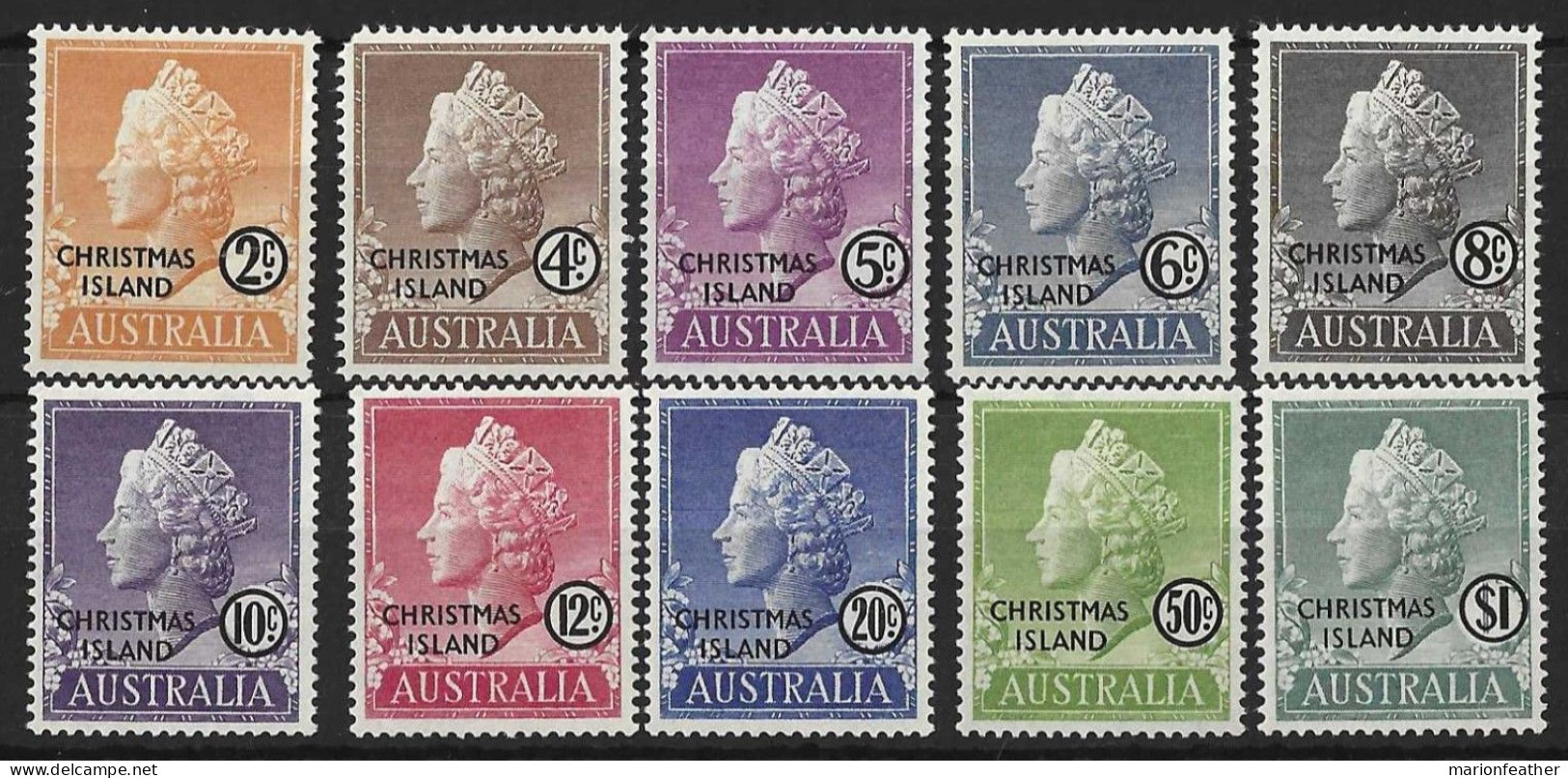 CHRISTMAS Is...QUEEN ELIZABETH II..(1952-22.)....." 1958..".....SET OF 10.....4c HAS PULLED PERF.......MH.. - Christmas Island