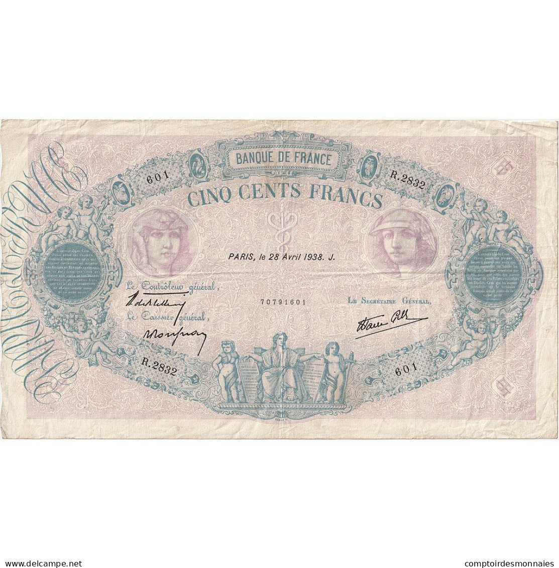 France, 500 Francs, Bleu Et Rose, 1938, R.2832, TTB, Fayette:31.09, KM:88c - 500 F 1888-1940 ''Bleu Et Rose''