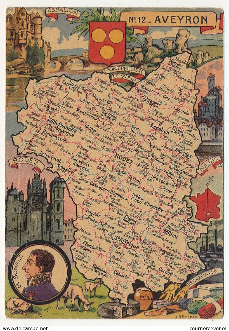 AVEYRON  - Carte Du Département De L'Aveyron - Blondel La Rougery édit. - 1945 - Autres & Non Classés