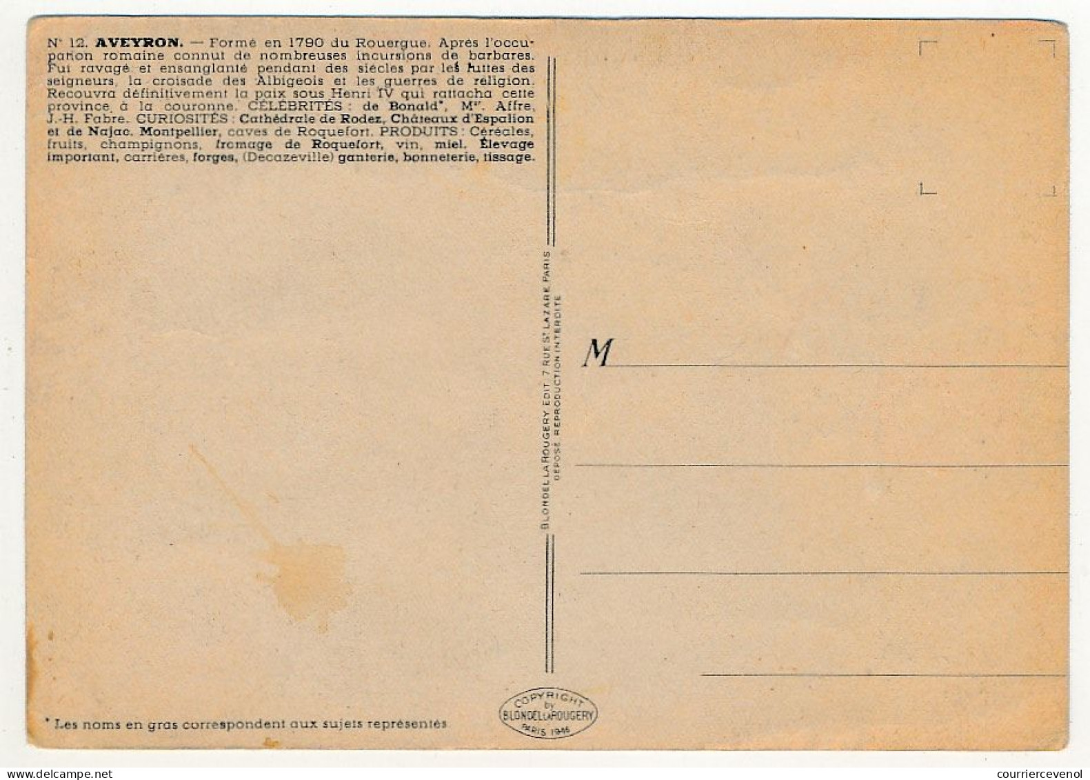 AVEYRON  - Carte Du Département De L'Aveyron - Blondel La Rougery édit. - 1945 - Autres & Non Classés