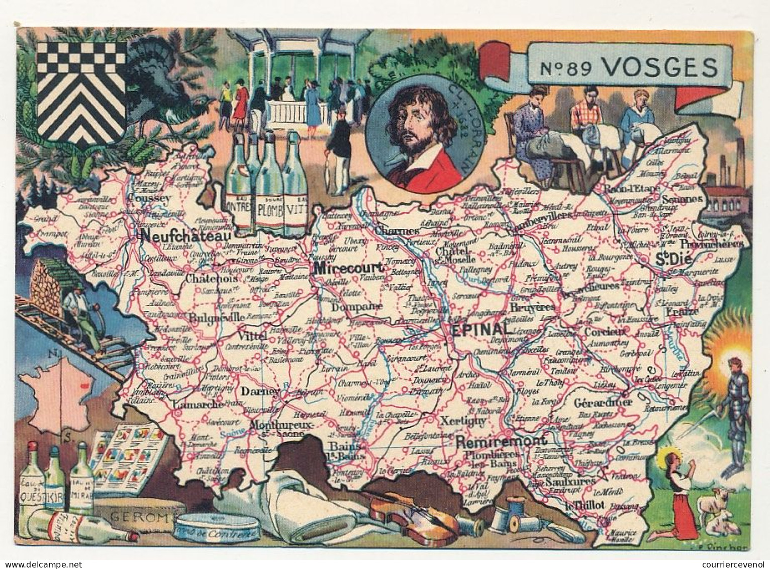 CPSM - VOSGES  - Carte Du Département Des Vosges - Blondel La Rougery édit. - 1945 - Autres & Non Classés