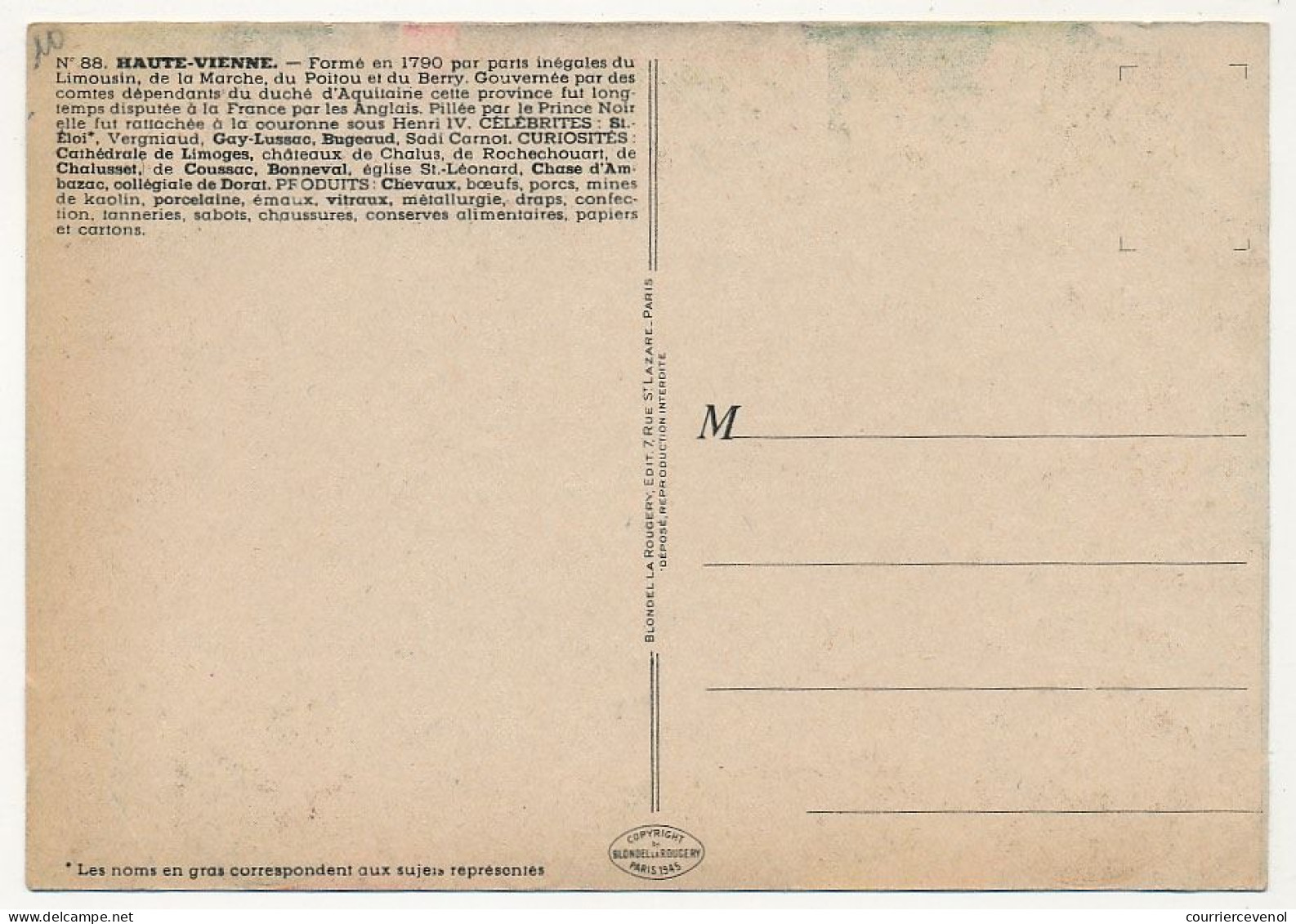 CPSM - HAUTE-VIENNE  - Carte Du Département De Haute-Vienne - Blondel La Rougery édit. - 1945 - Autres & Non Classés
